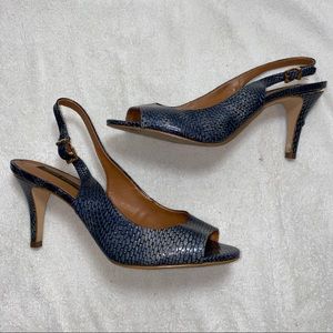 Blue Snakeskin Peep Toe Heels